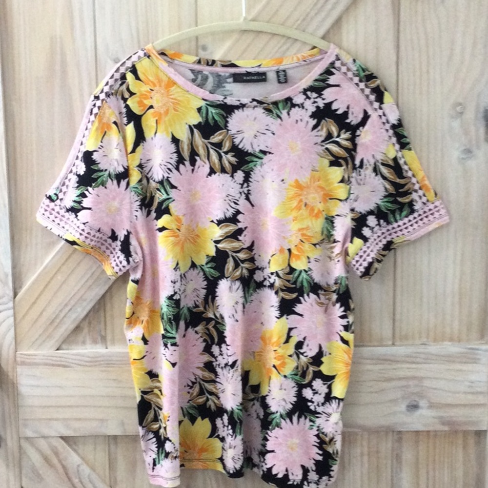 Rafaella Black Tee with Pink & Yellow Floral Print
